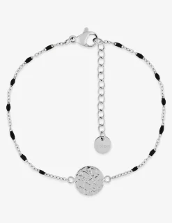 Bracelet fantaisie noir, acier et motif plaque ronde SO OR