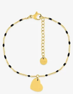 Bracelet fantaisie noir et acier doré, breloque cœur SO OR