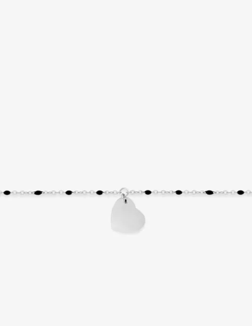 Bracelet fantaisie noir et acier, breloque cœur SO OR
