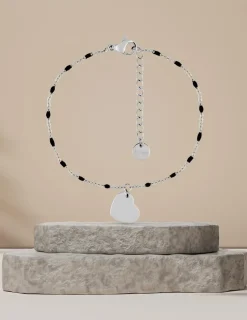 Bracelet fantaisie noir et acier, breloque cœur SO OR