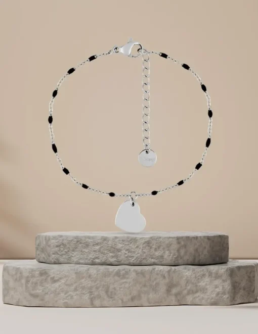 Bracelet fantaisie noir et acier, breloque cœur SO OR
