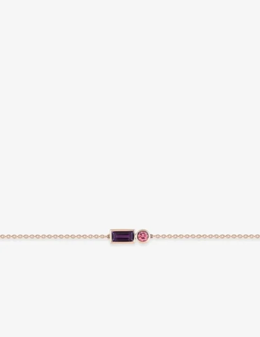 Bracelet fantaisie or jaune 750 ‰ améthyste tourmaline rose SO OR
