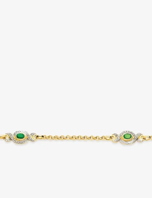 Bracelet fantaisie or jaune 750‰, rhodium et émeraudes SO OR