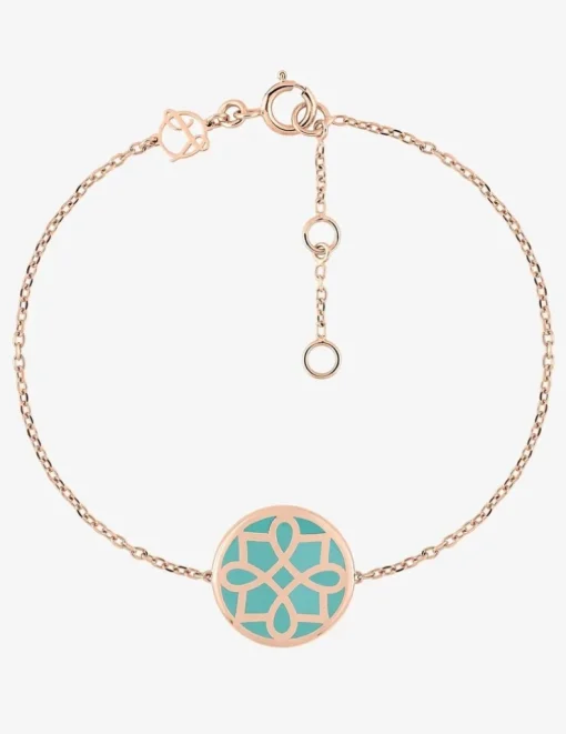 Bracelet Harmonie Or rose 375‰ et jeton laque vert aqua SO OR