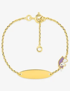Bracelet identité pour bébé plaqué or avec plaque ovale gravable et licorne SO OR