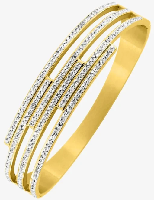 Bracelet jonc acier doré avec des cristaux blancs synthétiques SO OR