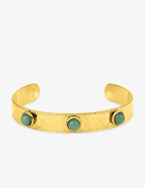 Bracelet jonc acier doré et jade verte SO OR