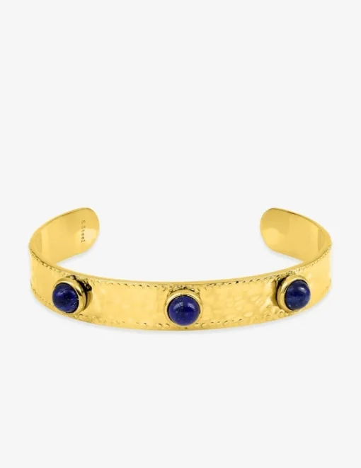 Bracelet jonc acier doré et agate bleue SO OR