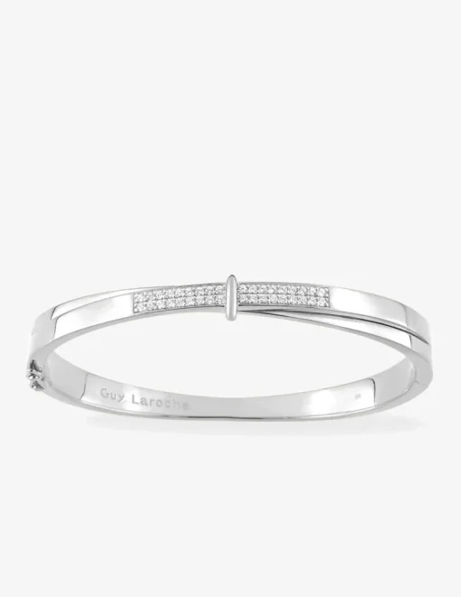 Bracelet jonc fermé en argent 925 ‰ rhodié et oxydes de zirconium blancs SO OR