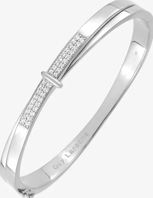 Bracelet jonc fermé en argent 925 ‰ rhodié et oxydes de zirconium blancs SO OR