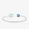Bracelet jonc or blanc 750 ‰ topaze et calcédoine bleue SO OR