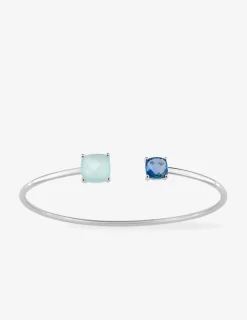 Bracelet jonc or blanc 750 ‰ topaze et calcédoine bleue SO OR