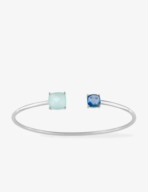 Bracelet jonc or blanc 750 ‰ topaze et calcédoine bleue SO OR