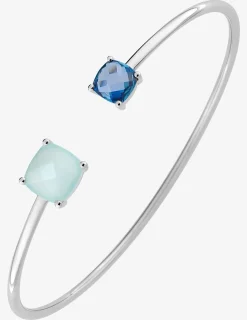 Bracelet jonc or blanc 750 ‰ topaze et calcédoine bleue SO OR