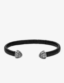 Bracelet jonc ouvert en cuir et acier SO OR