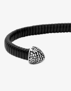 Bracelet jonc ouvert en cuir et acier SO OR