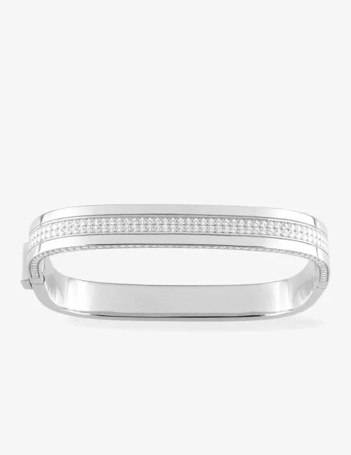 Bracelet jonc rectangulaire, argent 925 ‰ rhodié et oxydes de zirconium SO OR