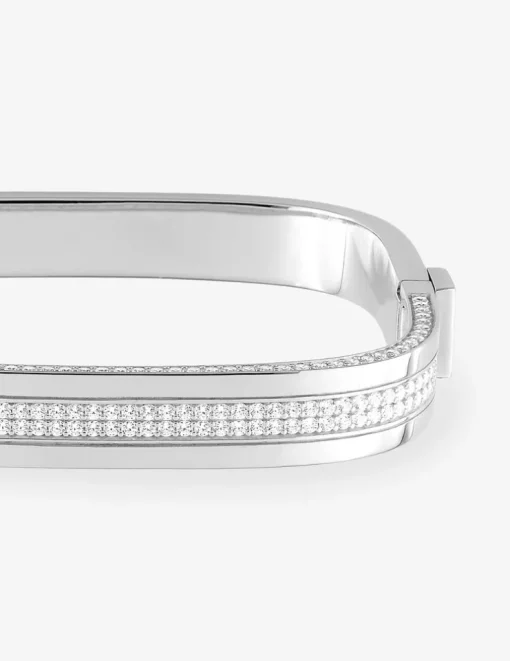 Bracelet jonc rectangulaire, argent 925 ‰ rhodié et oxydes de zirconium SO OR