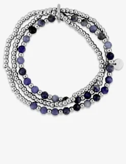 Bracelet élastique 3 rangs, acier et lapis-lazuli bleu SO OR