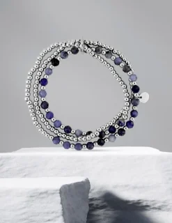 Bracelet élastique 3 rangs, acier et lapis-lazuli bleu SO OR