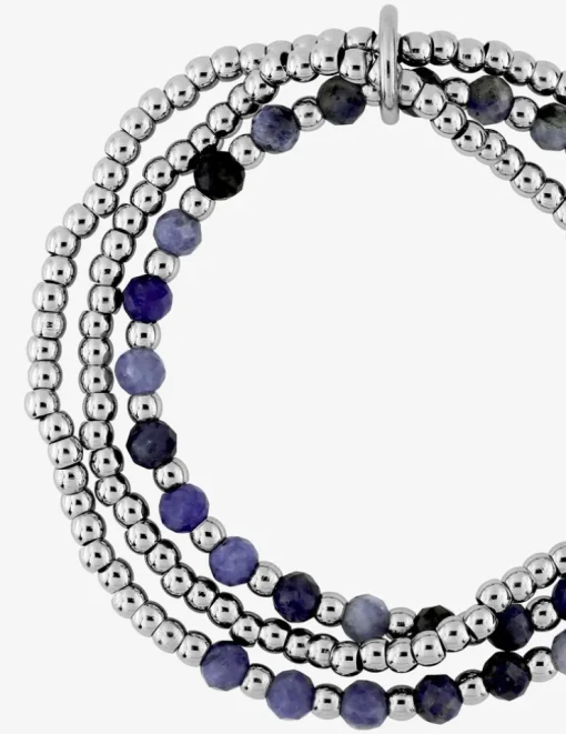 Bracelet élastique 3 rangs, acier et lapis-lazuli bleu SO OR