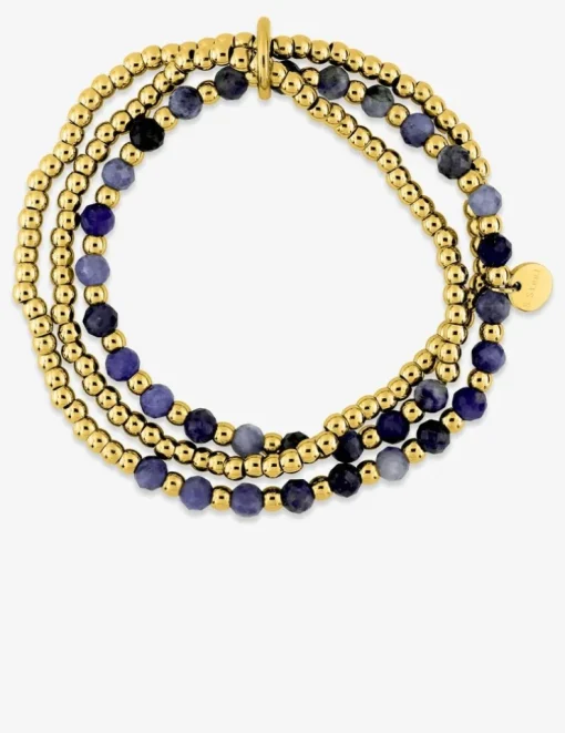 Bracelet élastique 3 rangs, acier doré et lapis-lazuli bleu SO OR