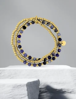 Bracelet élastique 3 rangs, acier doré et lapis-lazuli bleu SO OR