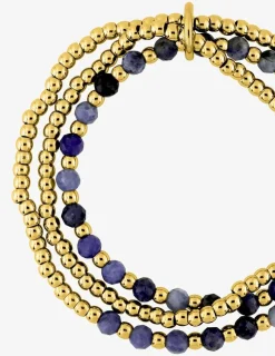 Bracelet élastique 3 rangs, acier doré et lapis-lazuli bleu SO OR
