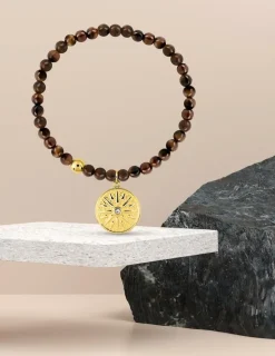 Bracelet élastique acier doré et agate marron SO OR