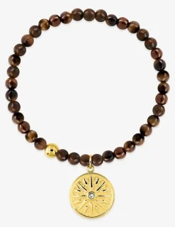Bracelet élastique acier doré et agate marron SO OR