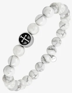 Bracelet élastique agate blanche et breloque croix acier SO OR
