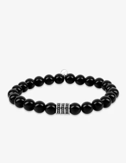 Bracelet élastique agate noire et breloque acier SO OR