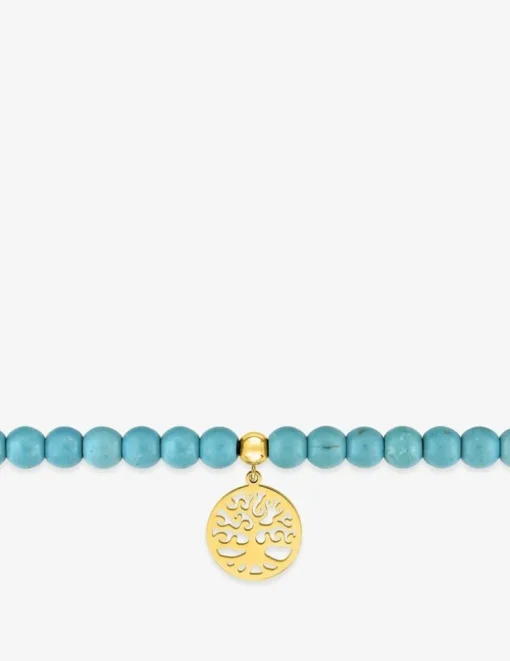 Bracelet élastique arbre de vie acier doré et turquoises SO OR