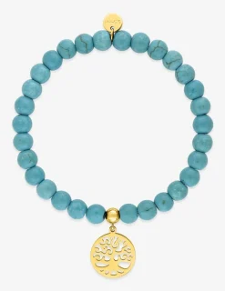 Bracelet élastique arbre de vie acier doré et turquoises SO OR