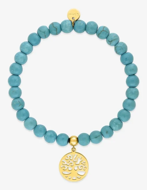 Bracelet élastique arbre de vie acier doré et turquoises SO OR