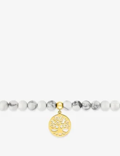 Bracelet élastique arbre de vie acier doré et turquoises blanches SO OR