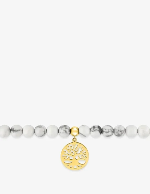Bracelet élastique arbre de vie acier doré et turquoises blanches SO OR