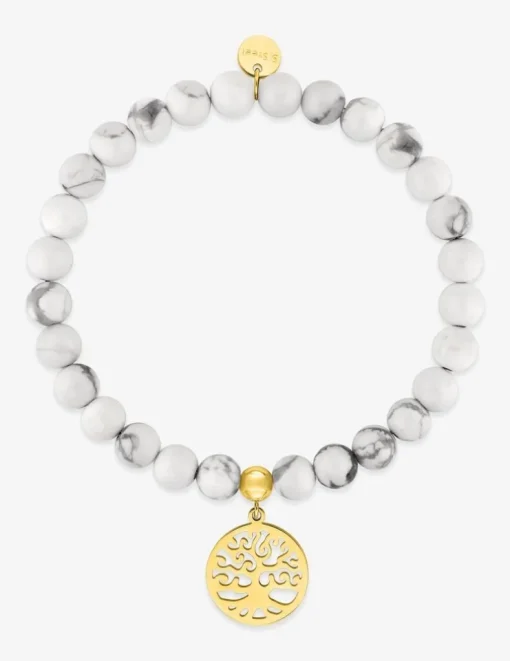 Bracelet élastique arbre de vie acier doré et turquoises blanches SO OR