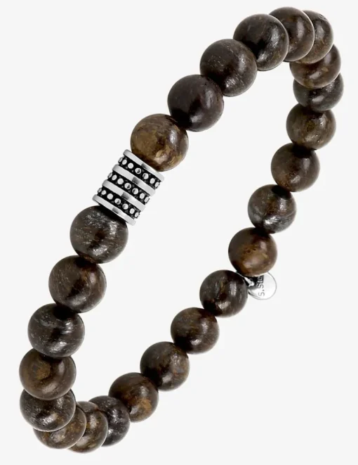Bracelet élastique bronzite et breloque acier SO OR