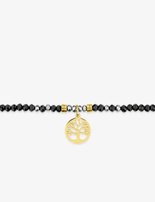 Bracelet élastique cristal noir et pampille acier doré SO OR