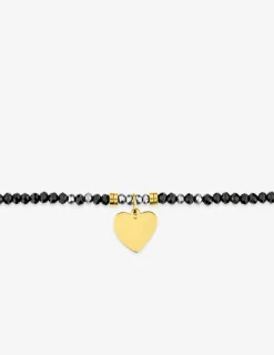 Bracelet élastique cristal noir et motif cœur acier doré SO OR