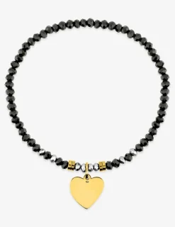 Bracelet élastique cristal noir et motif cœur acier doré SO OR