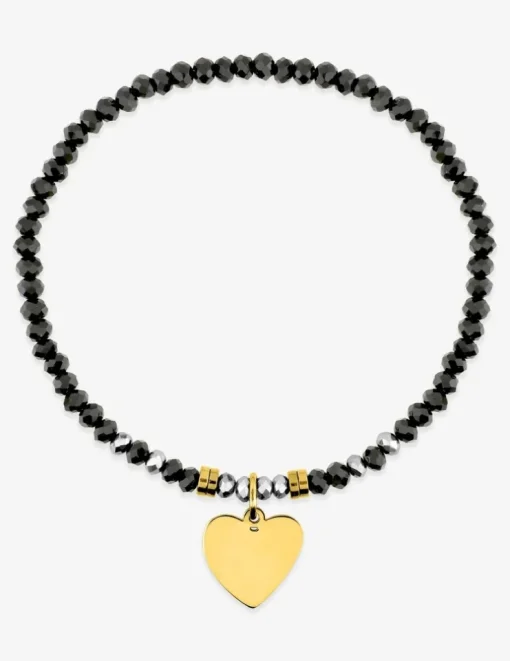 Bracelet élastique cristal noir et motif cœur acier doré SO OR