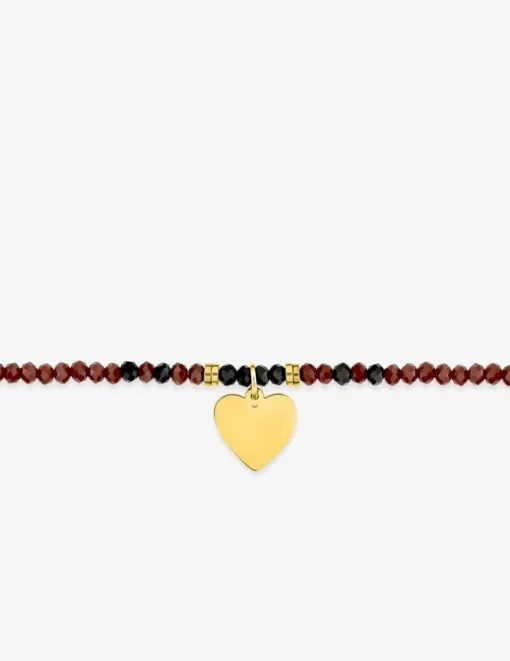 Bracelet élastique cristal rouge et motif cœur acier doré SO OR