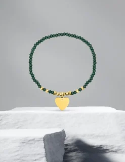 Bracelet élastique cristal turquoise et motif cœur acier doré SO OR