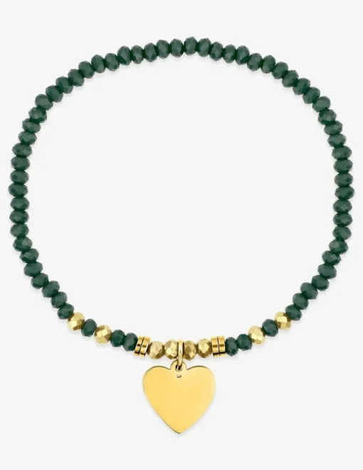 Bracelet élastique cristal turquoise et motif cœur acier doré SO OR