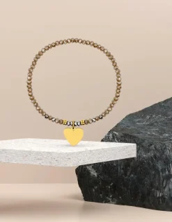 Bracelet élastique cristal rose et motif cœur acier doré SO OR