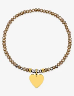 Bracelet élastique cristal rose et motif cœur acier doré SO OR