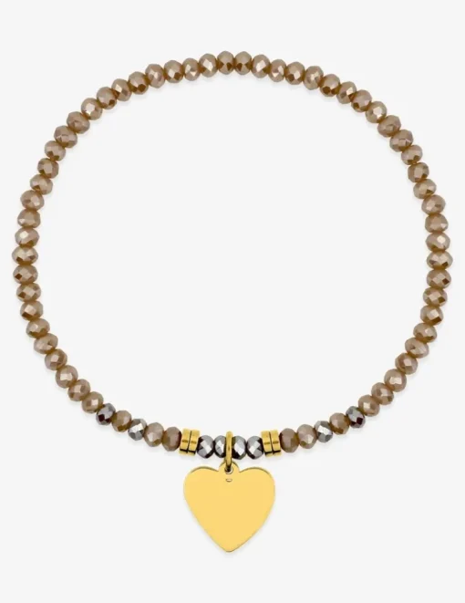 Bracelet élastique cristal rose et motif cœur acier doré SO OR