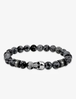 Bracelet élastique perles grises et tête de mort acier SO OR